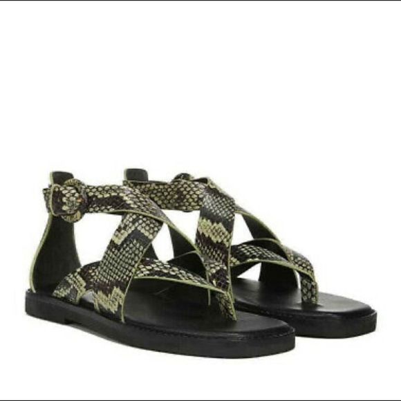 𝅺Vince ‘Morris’ Leather Snake Gladiator Sandal Green - Picture 2 of 7